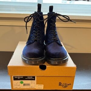 Dr. Martens Embossed Navy Velvet Boots